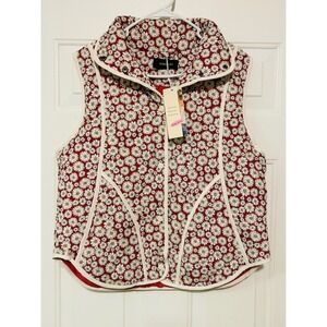 DOKOTOO Women's Red Daisy Print Puffer Vest Vest Size S Collared Sleeveless‎